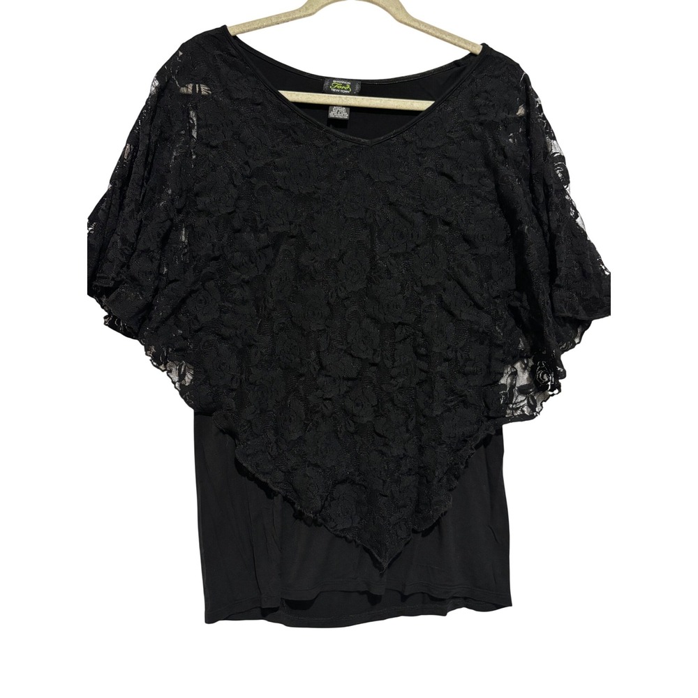 Black Lace Overlay V-Neck Shawl Tunic Top Women's Sz M Whimsigoth Dark Fairyβ
